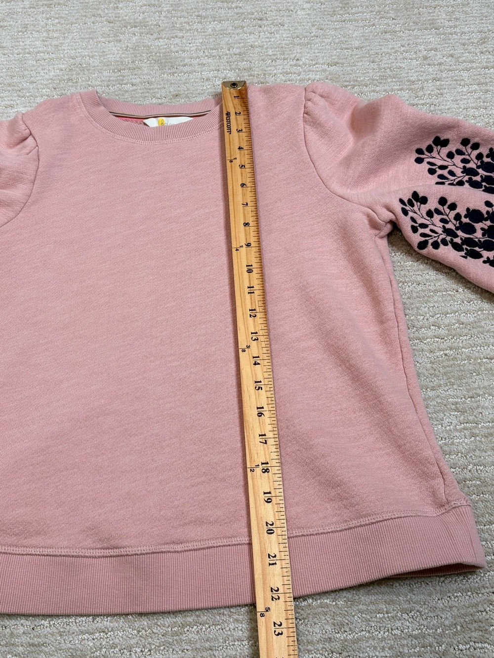 Boden Pink Puff Sleeve Sweatshirt with Black Floral Sleeve Detail - Picture 6 of 9
